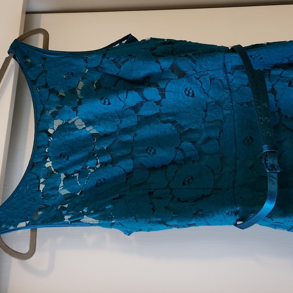 Teal Lace Overlay Dress - Picture 2 of 4